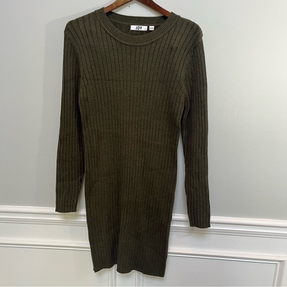 JDY Dresses & Skirts - JDY Olive Long Sleeve Ribbed Knit Sweater Dress XL